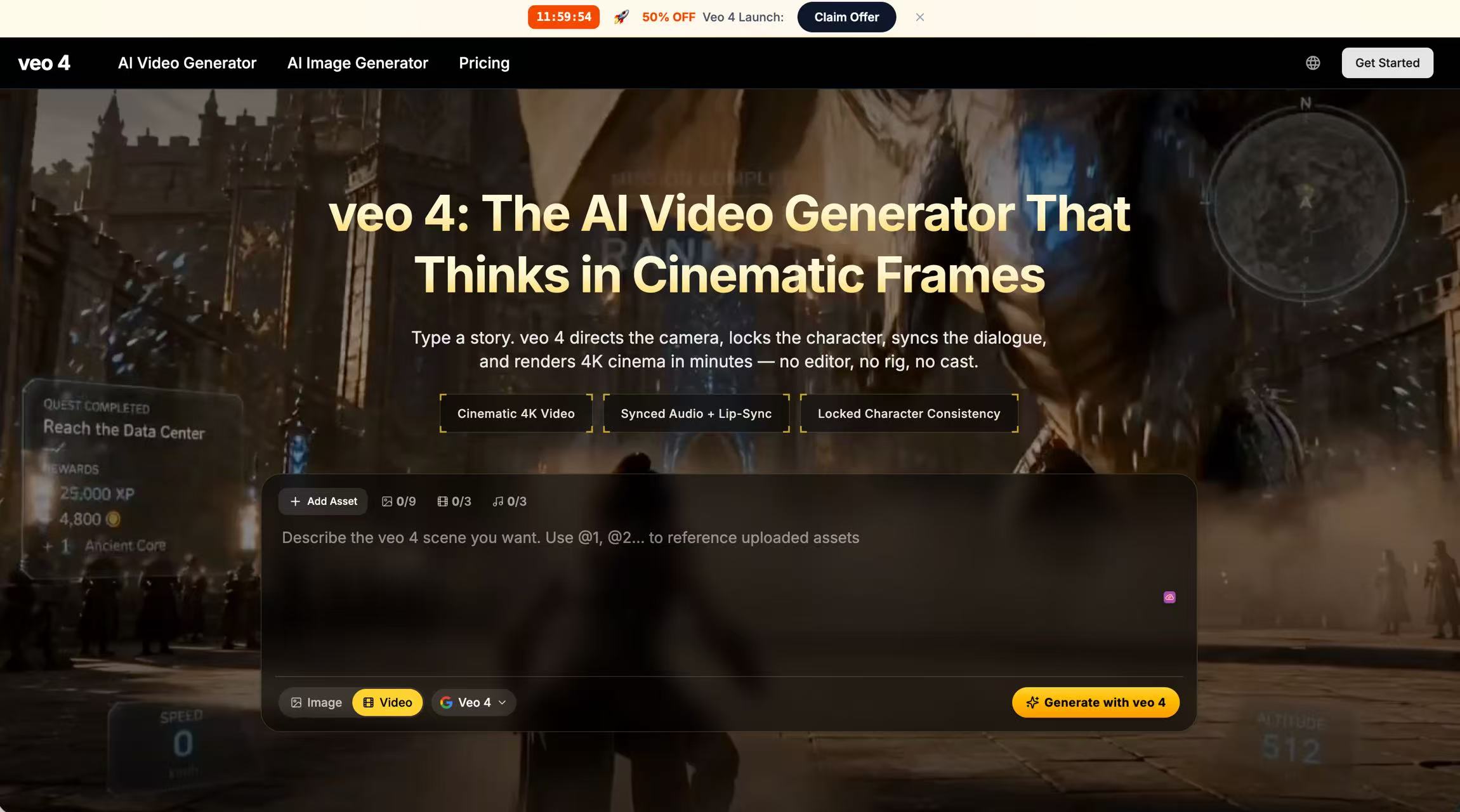 Free veo 4 AI Video Generator: 4K Cinematic Clips screenshot 1