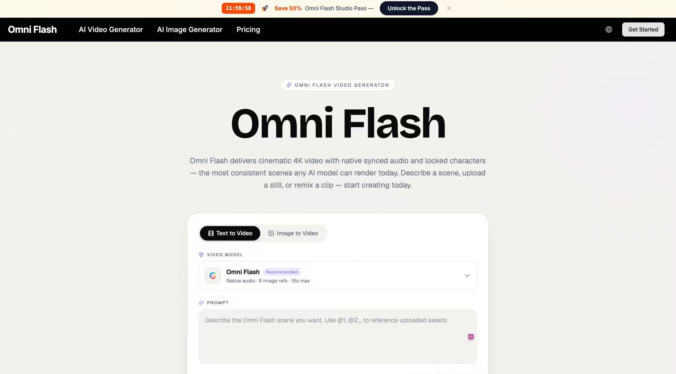 Omni Flash — Free 4K AI Video Generator screenshot 1