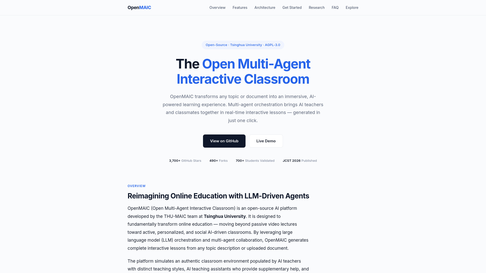 OpenMAIC — Open Multi-Agent Interactive Classroom